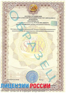 Образец сертификата соответствия (приложение) Евпатория Сертификат ISO 13485